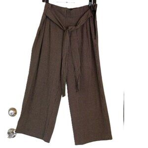 ZARA WOMAN Gingham Plaid Brown Wide Leg Culottes Trouser Slacks Womens Large